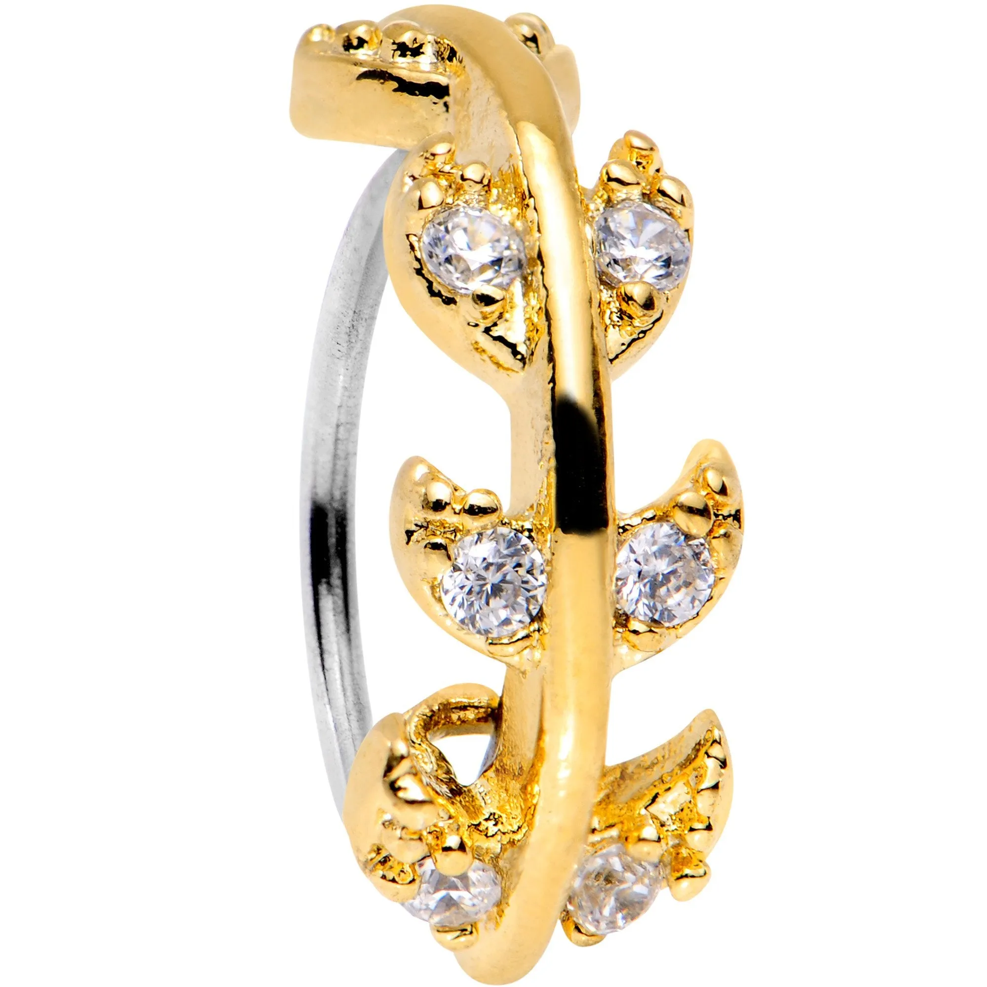 20 Gauge Clear CZ Gem Gold Tone Leafy Seamless Circular Ring