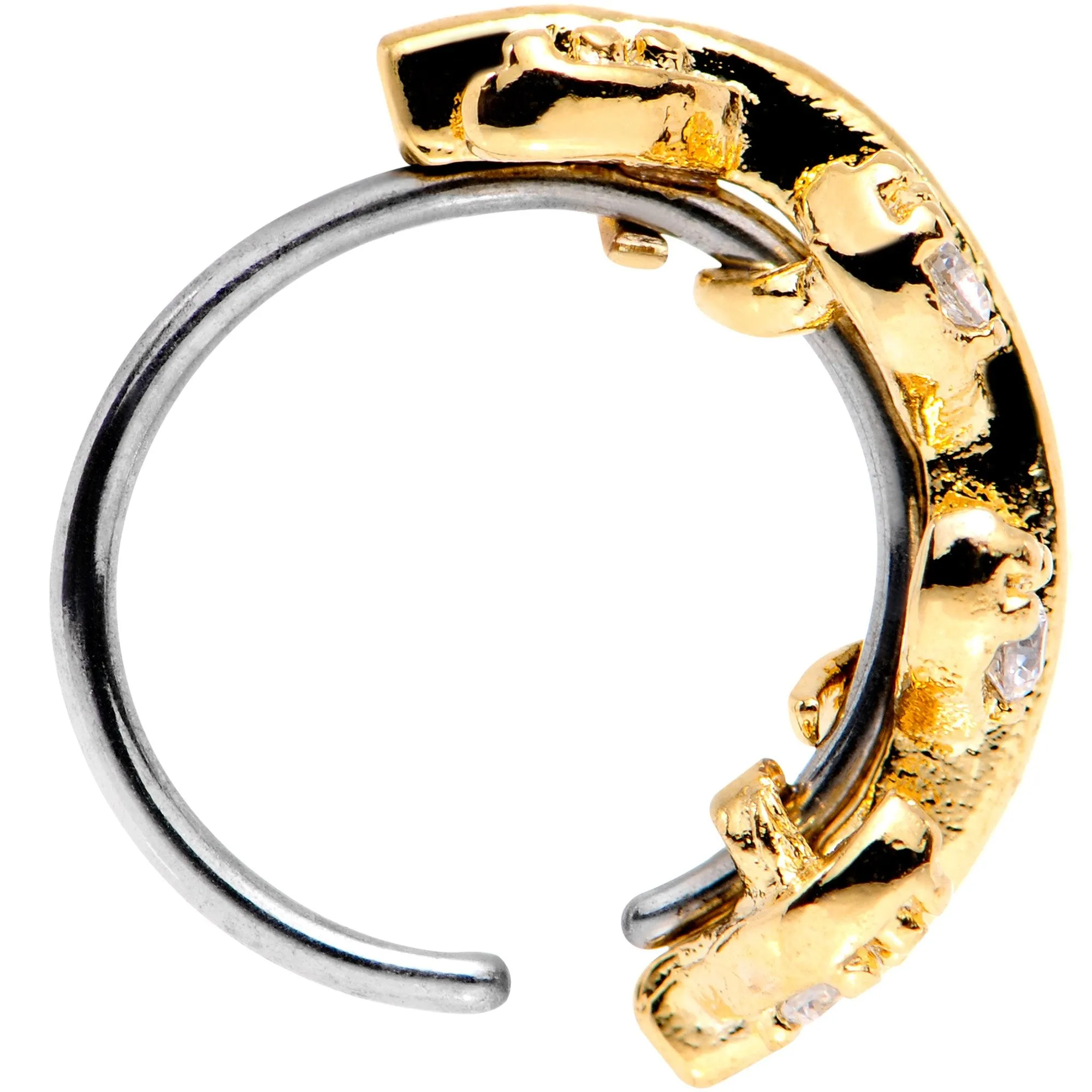20 Gauge Clear CZ Gem Gold Tone Leafy Seamless Circular Ring