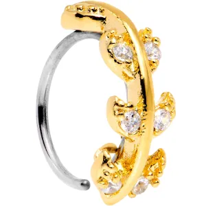 20 Gauge Clear CZ Gem Gold Tone Leafy Seamless Circular Ring