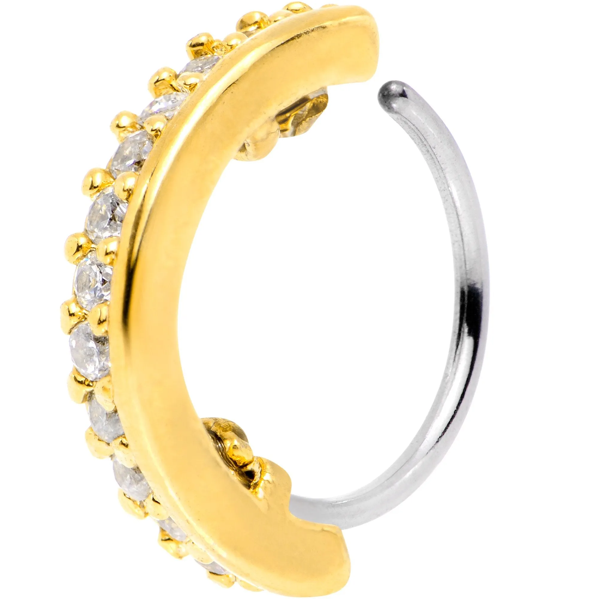 20 Gauge Clear CZ Gem Gold Tone Sleek Seamless Circular Ring