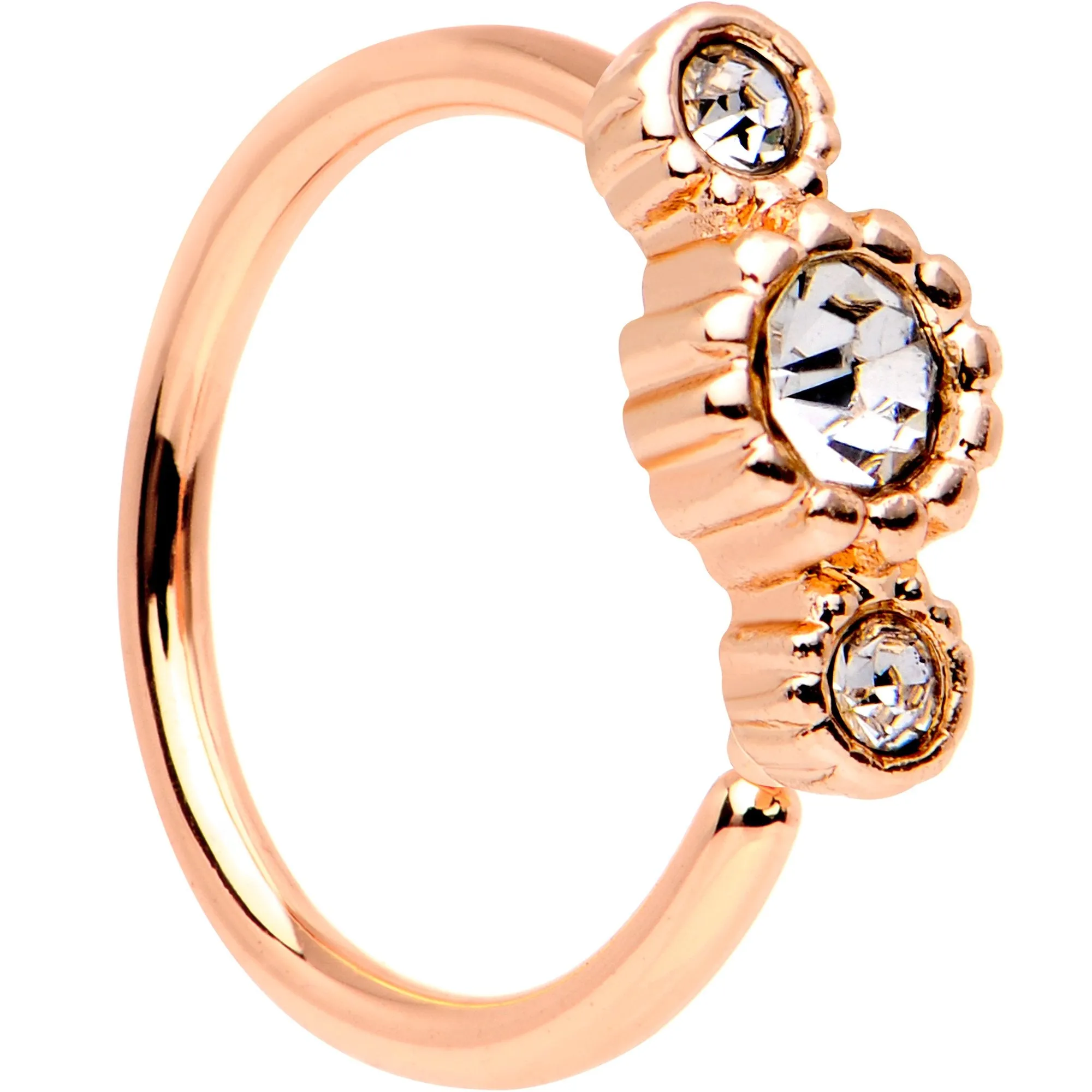 20 Gauge Clear CZ Gem Rose Gold IP Triplet Seamless Circular Ring