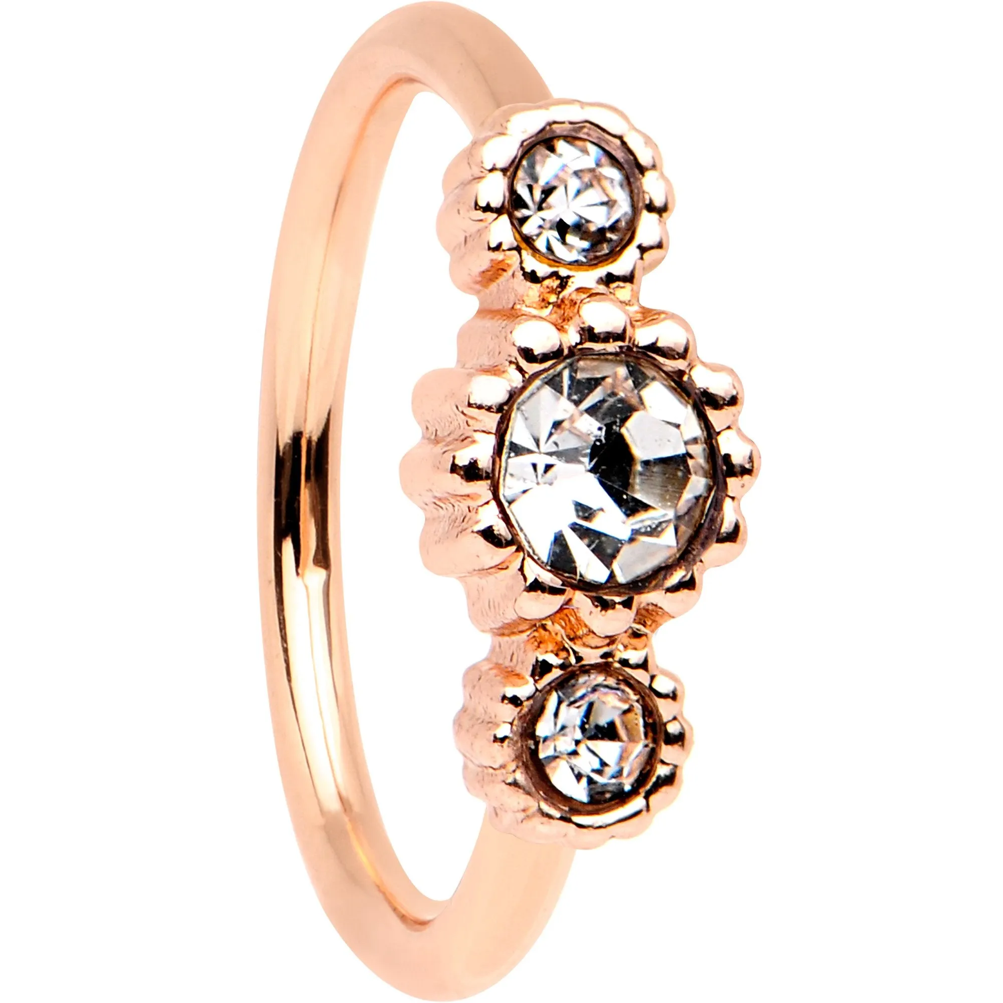 20 Gauge Clear CZ Gem Rose Gold IP Triplet Seamless Circular Ring