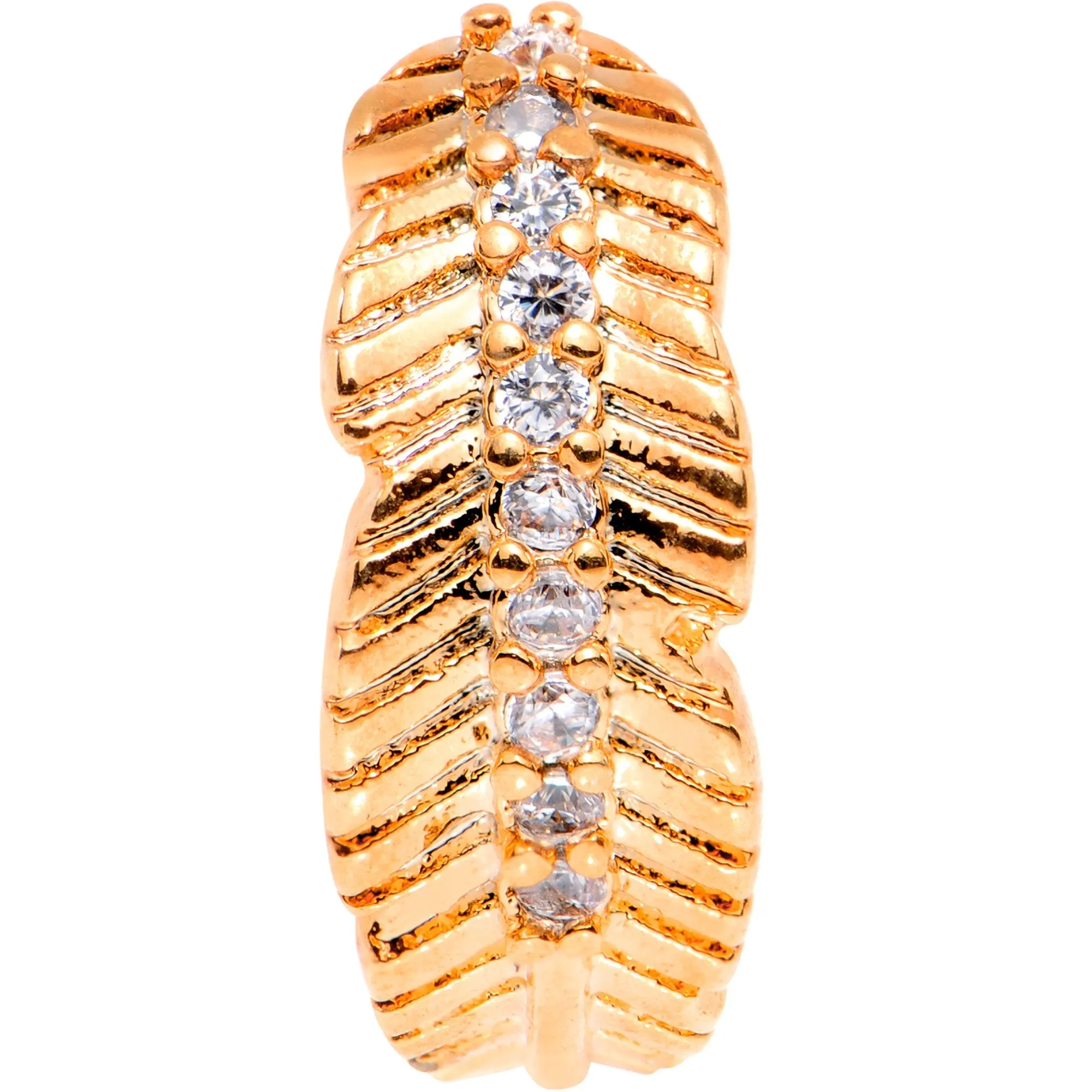 20 Gauge Clear CZ Gem Rose Gold Tone Feather Seamless Circular Ring