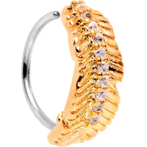 20 Gauge Clear CZ Gem Rose Gold Tone Feather Seamless Circular Ring