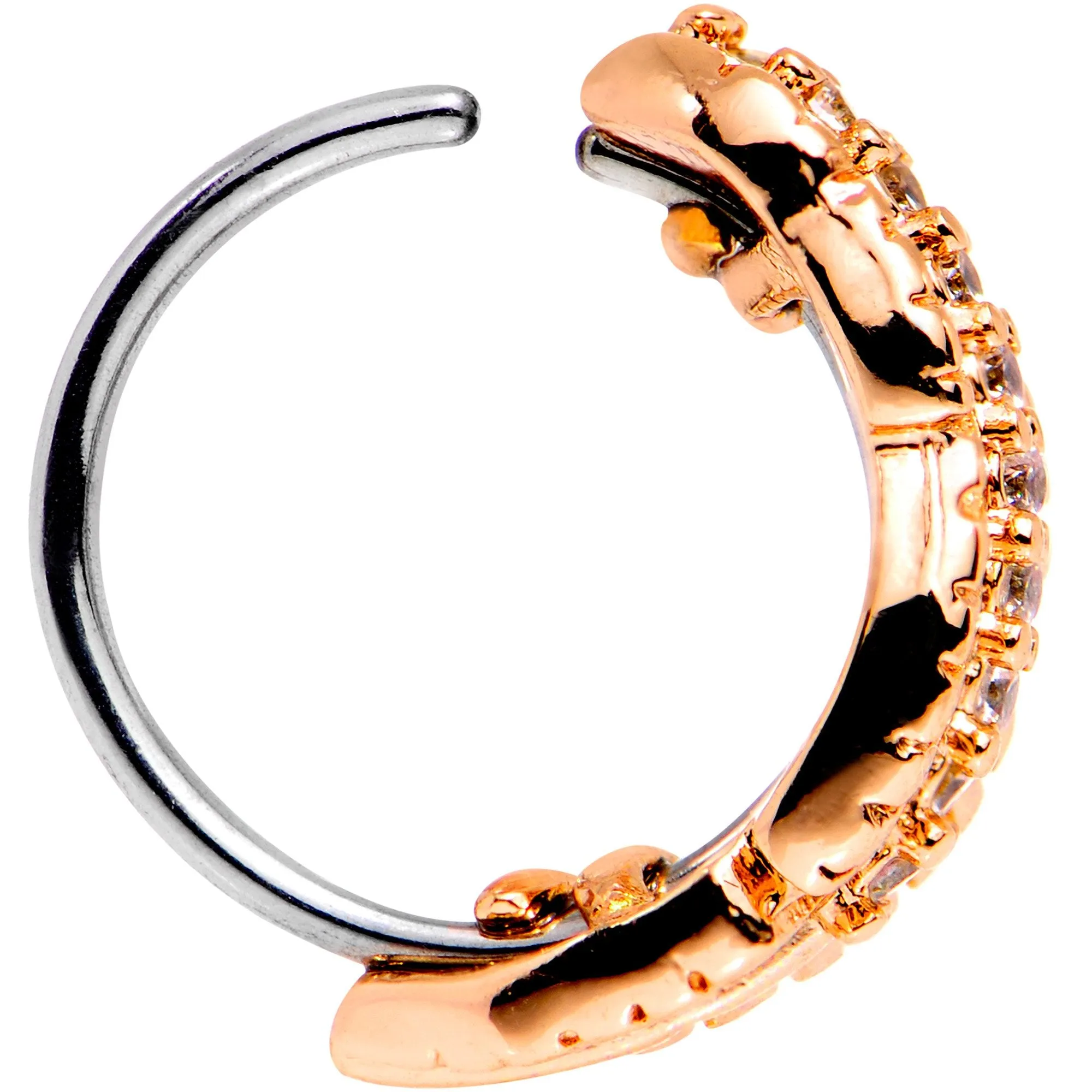 20 Gauge Clear CZ Gem Rose Gold Tone Feather Seamless Circular Ring