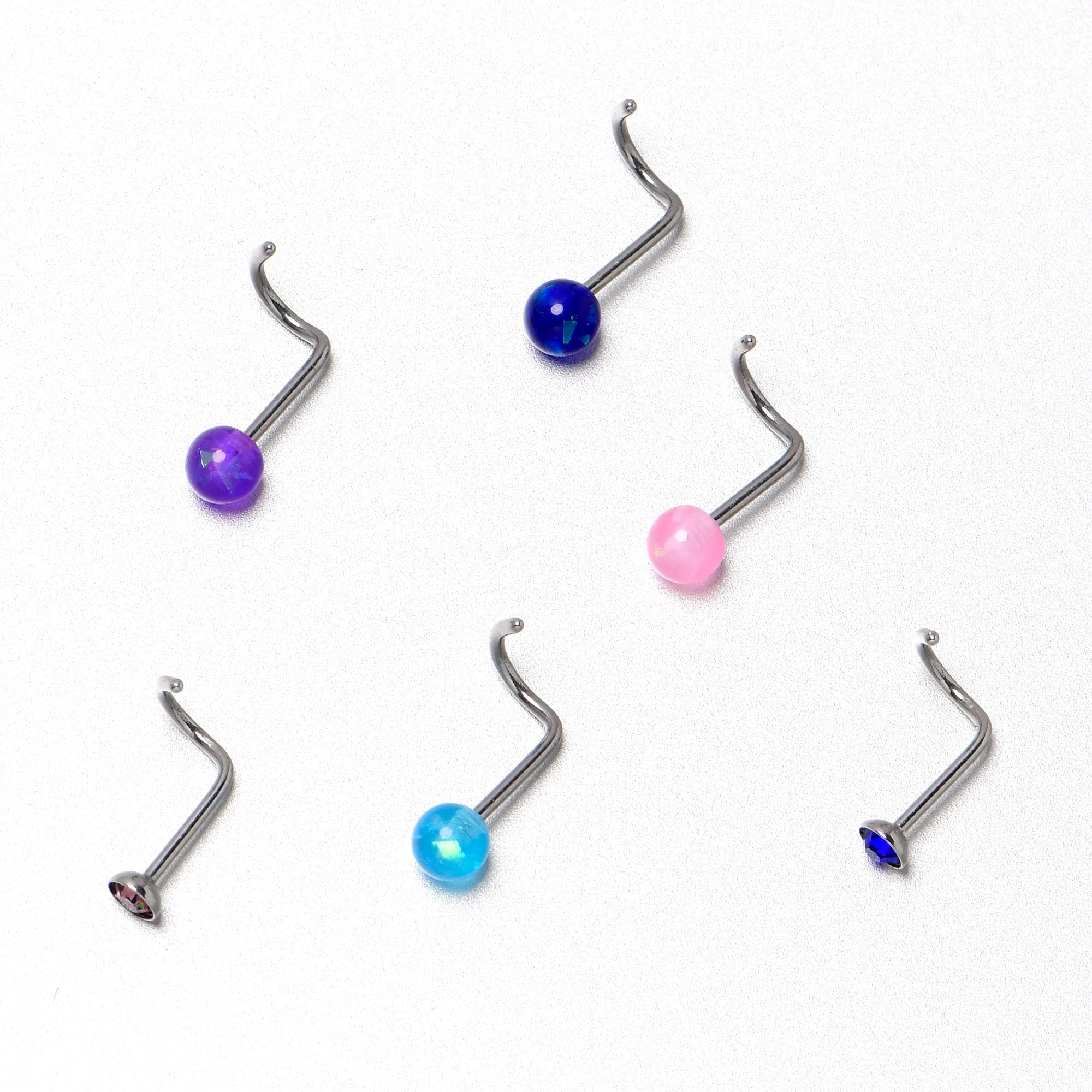20 Gauge Nose Screw Gem Faux Opal Pack Classy Nose Ring Set of 6