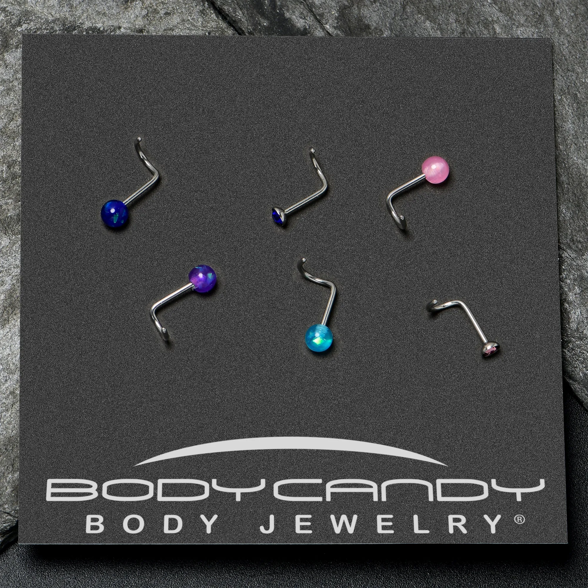 20 Gauge Nose Screw Gem Faux Opal Pack Classy Nose Ring Set of 6