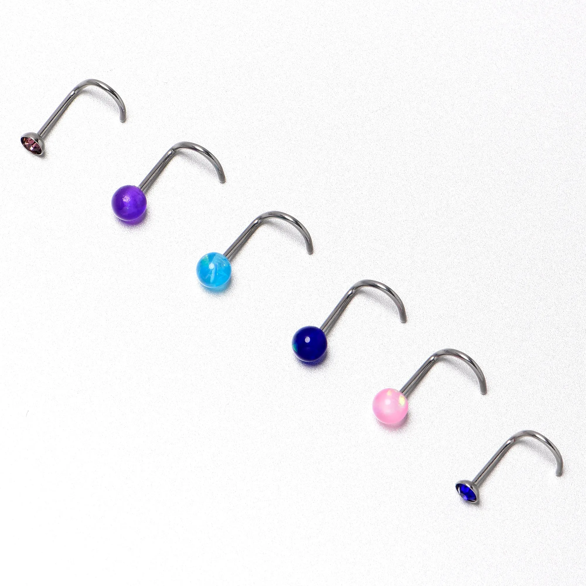 20 Gauge Nose Screw Gem Faux Opal Pack Classy Nose Ring Set of 6