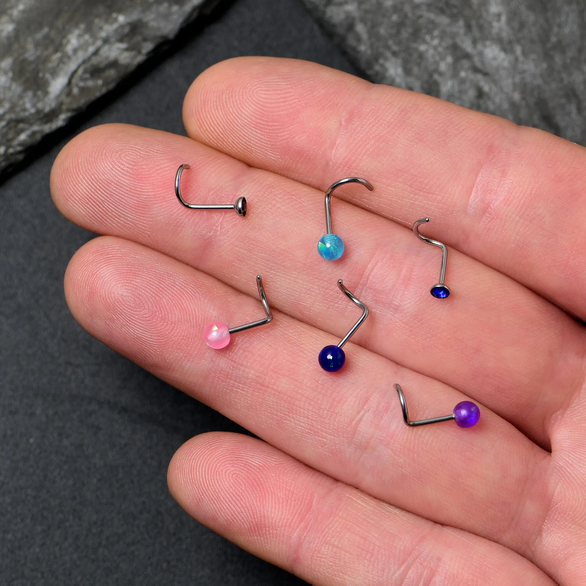 20 Gauge Nose Screw Gem Faux Opal Pack Classy Nose Ring Set of 6