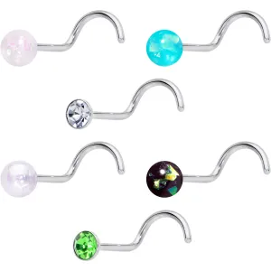 20 Gauge Nose Screw Gem Faux Opal Pack Dynasty Nose Ring Set of 6