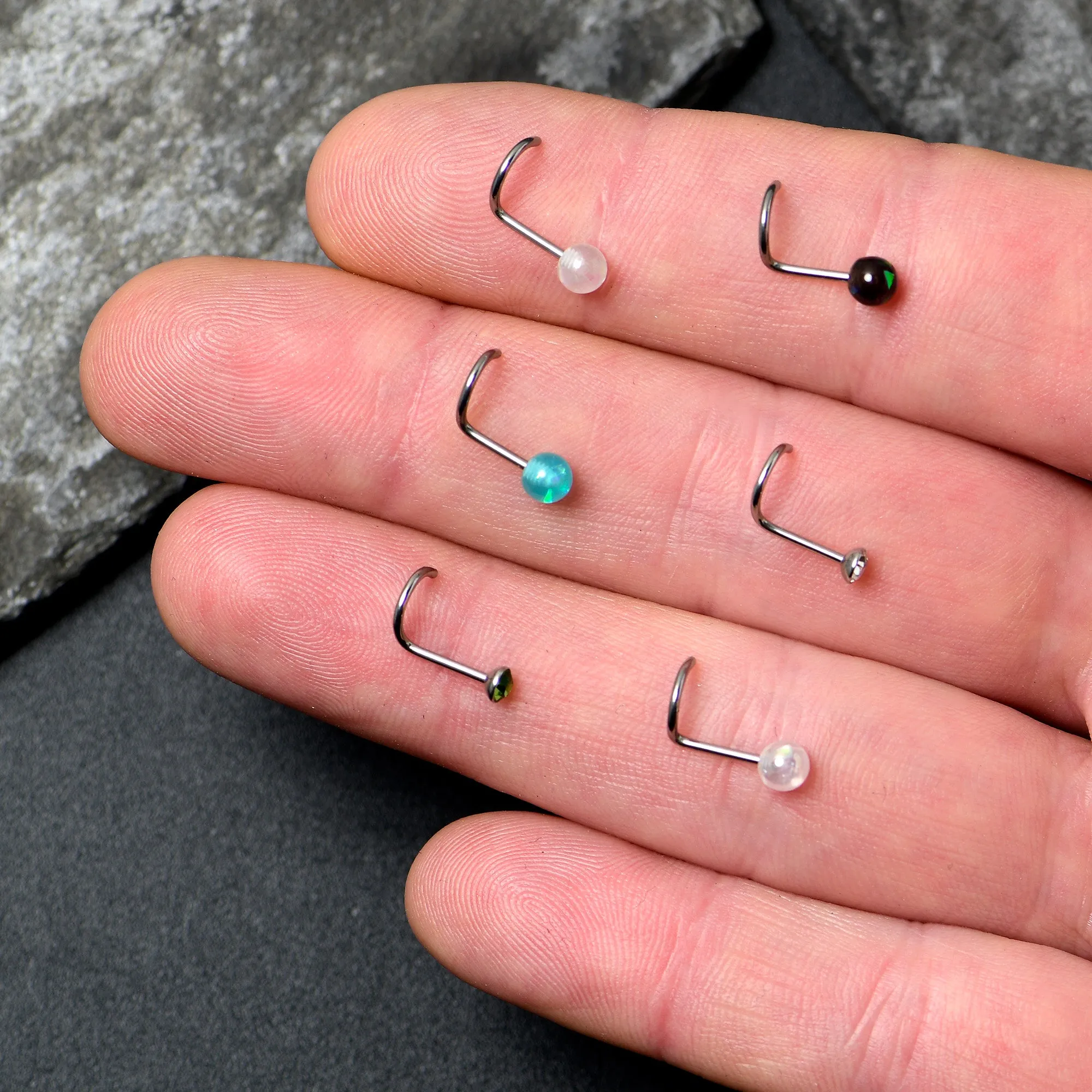 20 Gauge Nose Screw Gem Faux Opal Pack Dynasty Nose Ring Set of 6