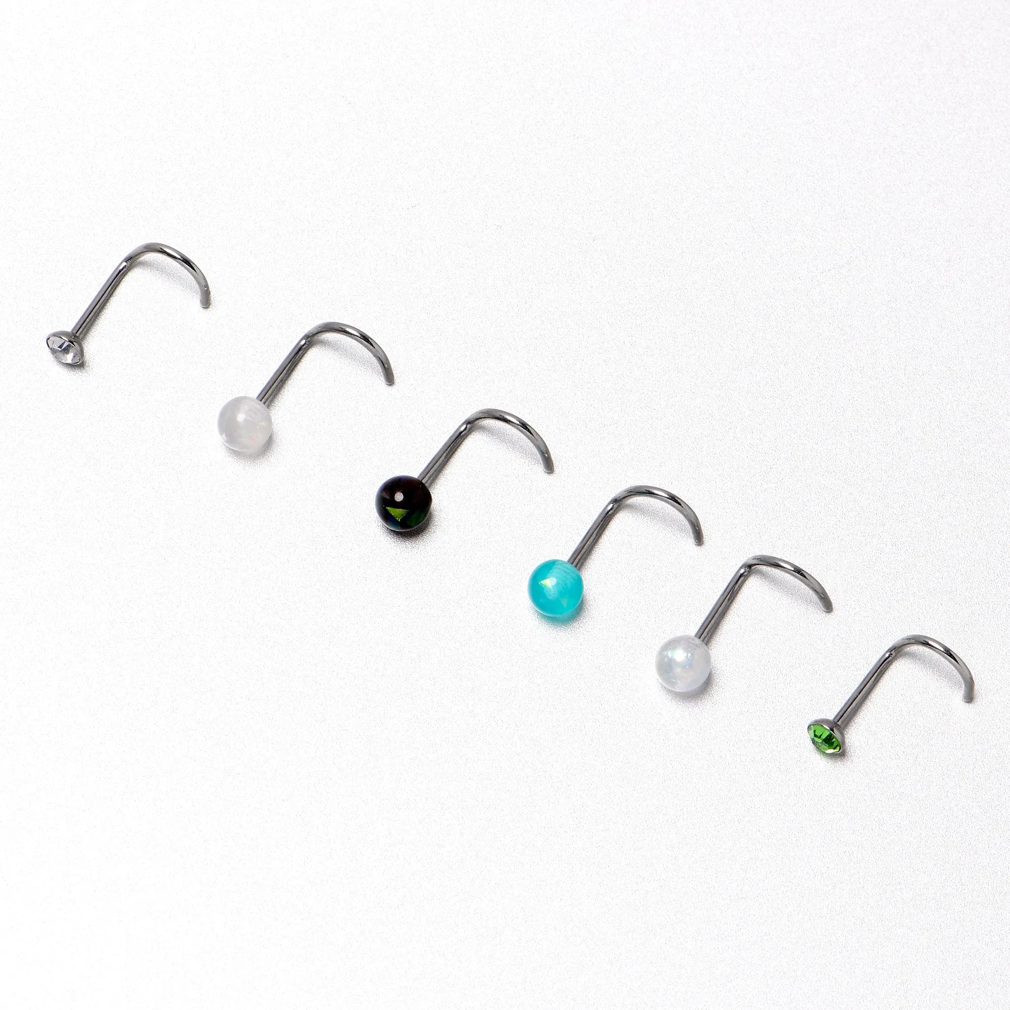 20 Gauge Nose Screw Gem Faux Opal Pack Dynasty Nose Ring Set of 6