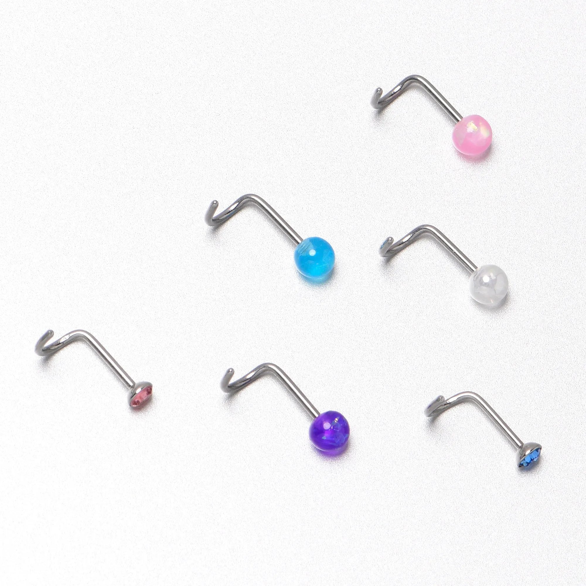 20 Gauge Nose Screw Gem Faux Opal Pack Pretty  Nose Ring Set of 6