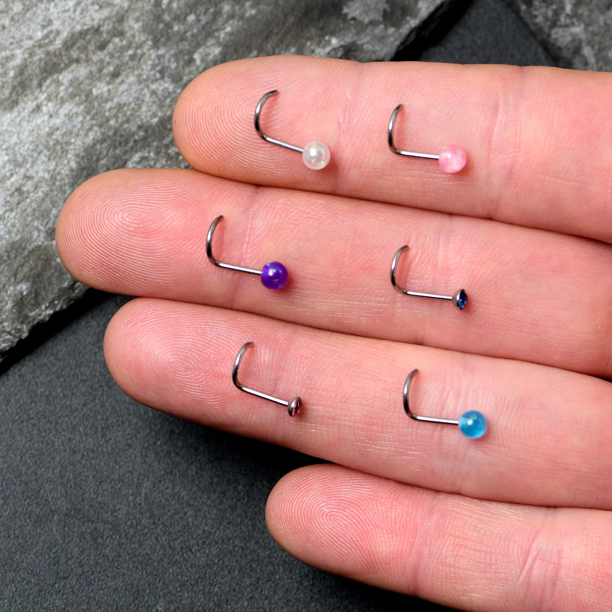 20 Gauge Nose Screw Gem Faux Opal Pack Pretty  Nose Ring Set of 6