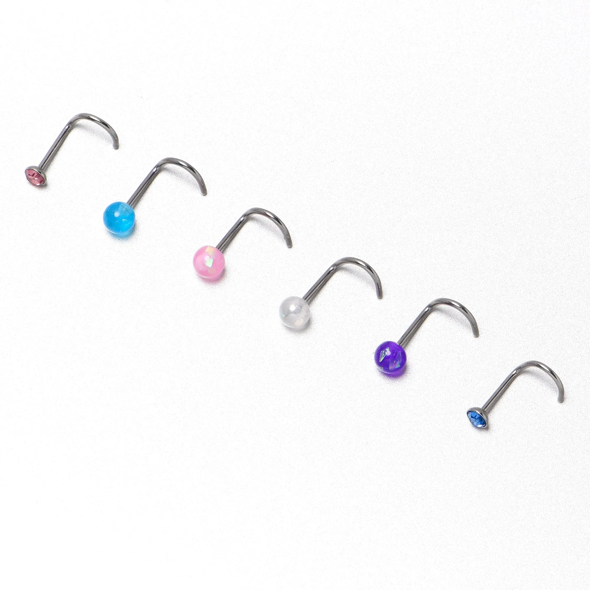 20 Gauge Nose Screw Gem Faux Opal Pack Pretty  Nose Ring Set of 6