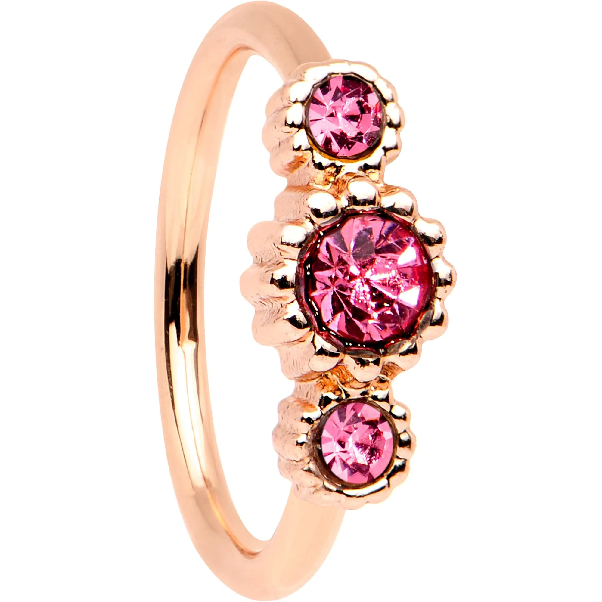 20 Gauge Pink CZ Gem Rose Gold IP Triplet Seamless Circular Ring