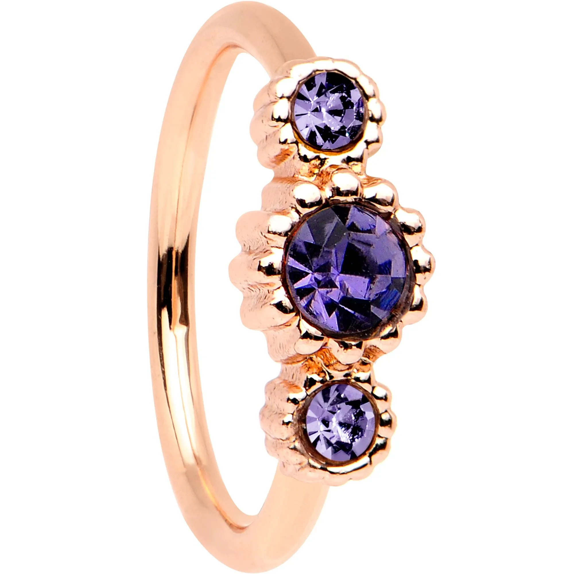 20 Gauge Purple CZ Gem Rose Gold IP Triplet Seamless Circular Ring