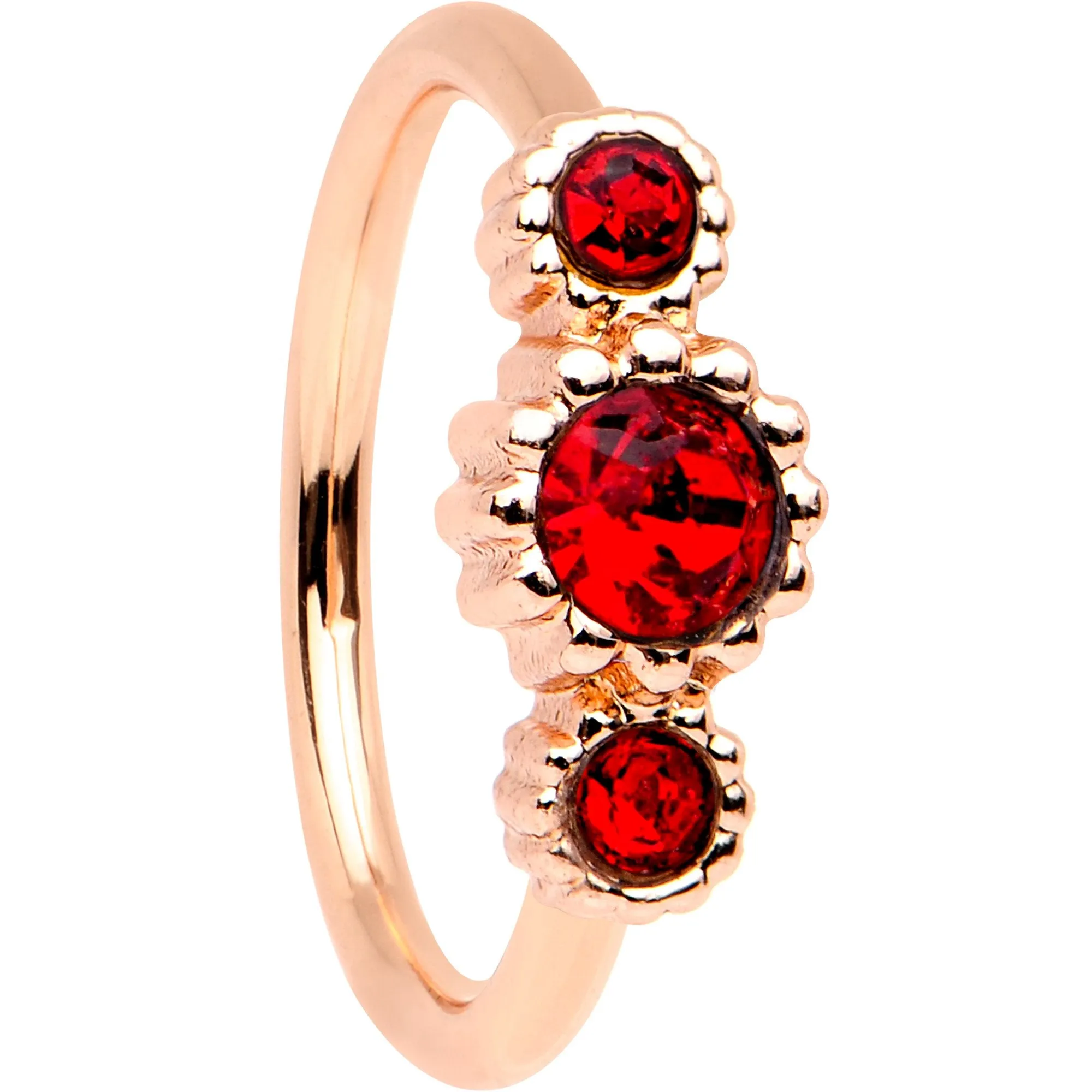 20 Gauge Red CZ Gem Rose Gold IP Triplet Seamless Circular Ring
