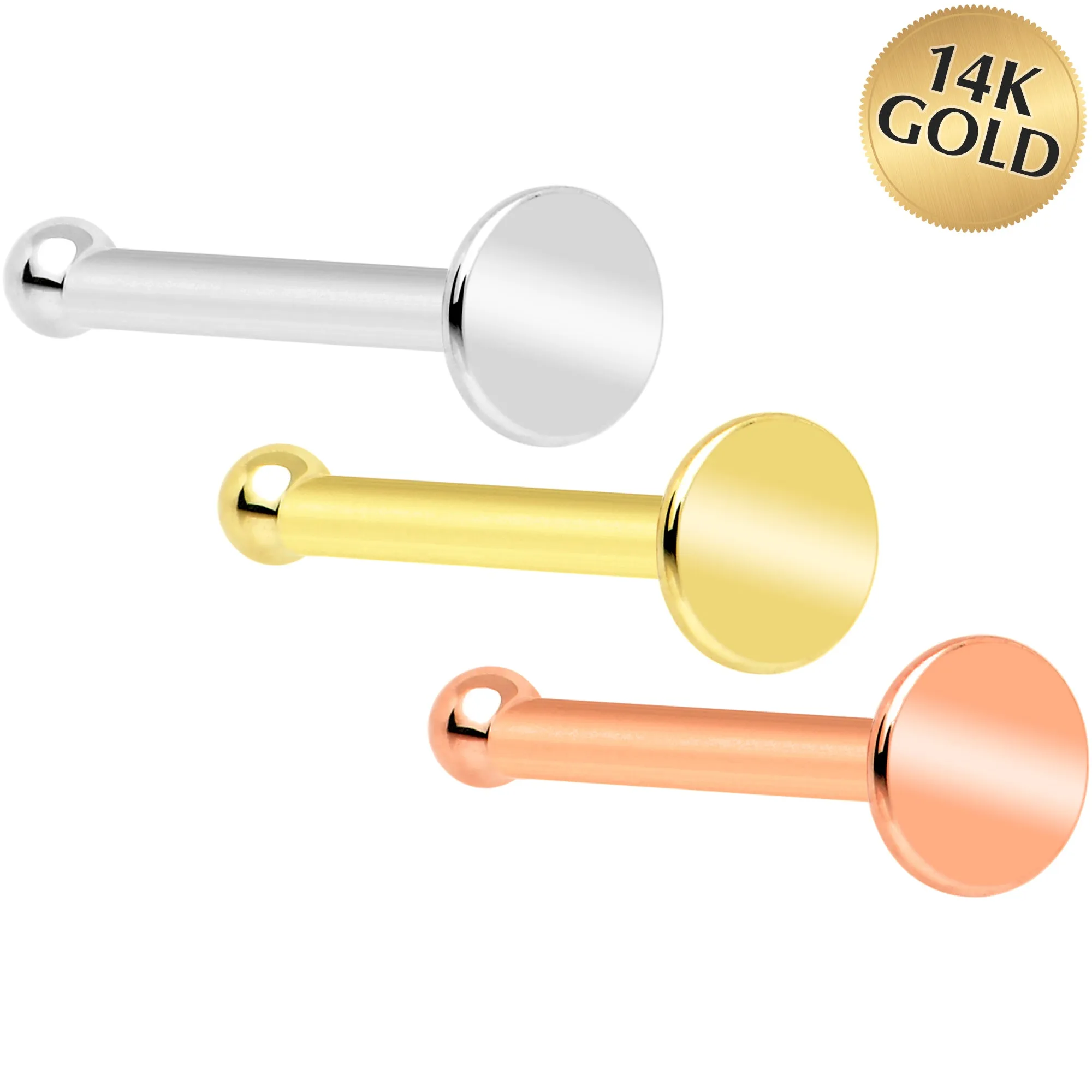20 Gauge Solid 14k Gold Flat Disc Nose Bone