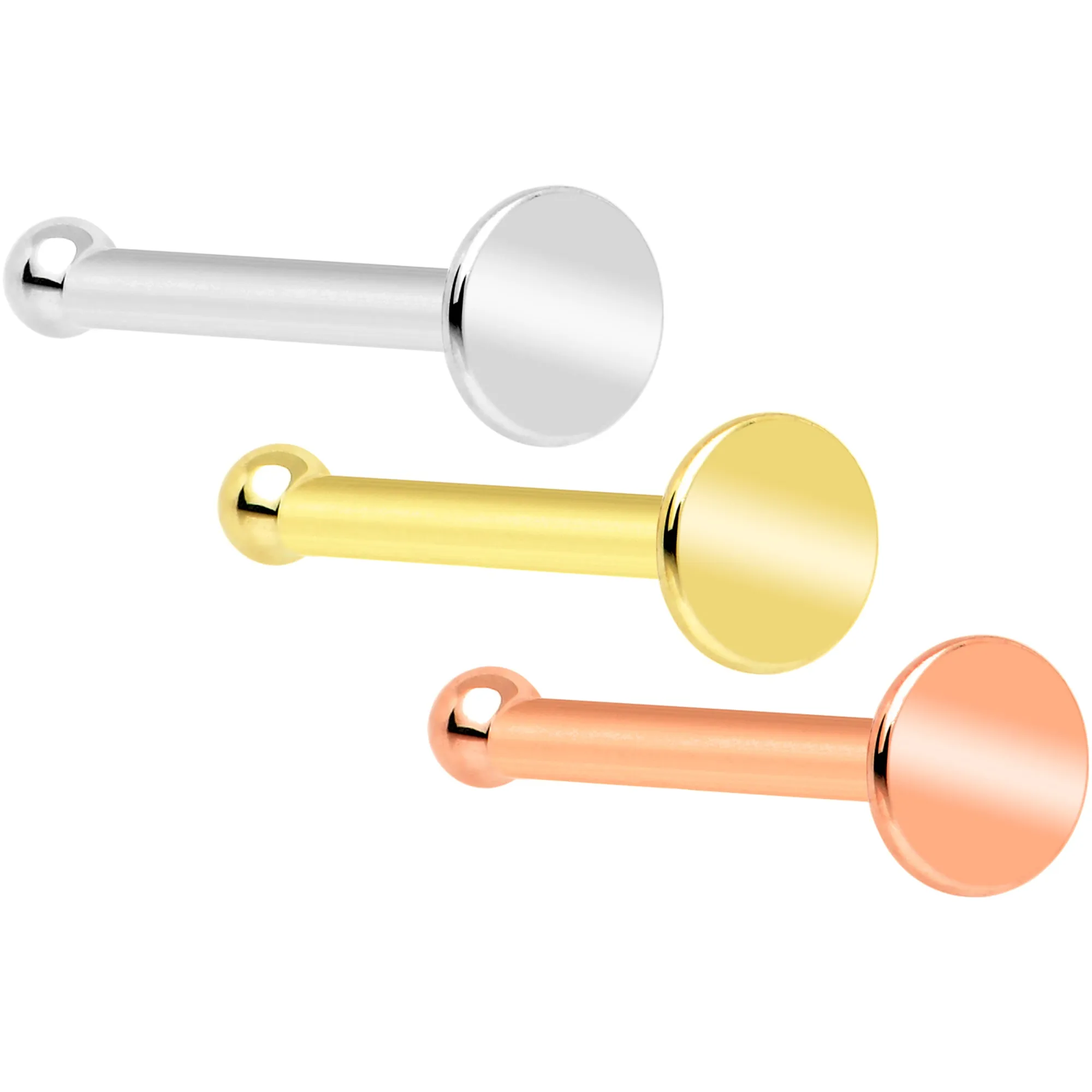 20 Gauge Solid 14k Gold Flat Disc Nose Bone