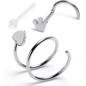20 Gauge Spiral Heart Crown Acrylic Nose Ring Set of 3