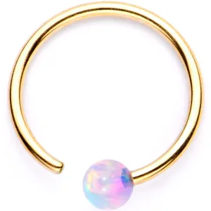 20 Gauge White Synthetic Opal Gold PVD Seamless Circular Ring