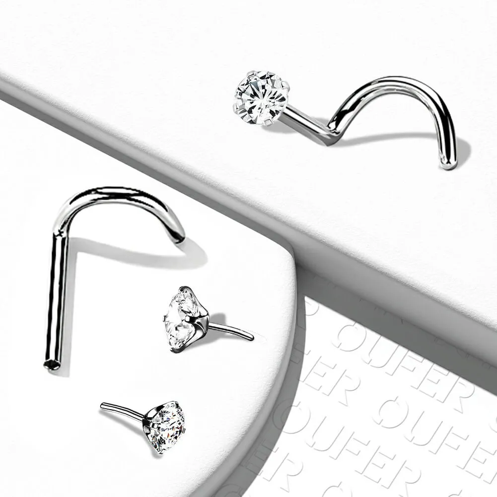 20G Titanium CZ Screw Nose Stud Threadless Push Pin Nostril Ring