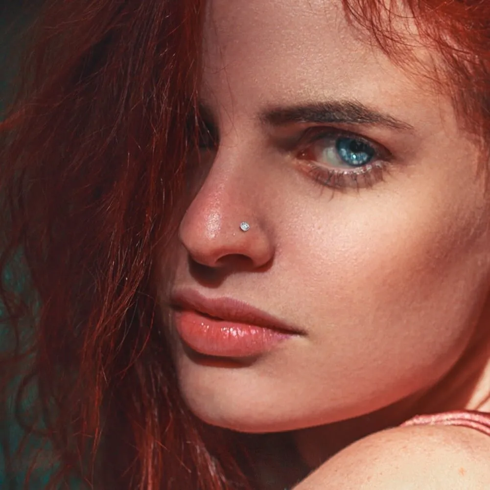 20G Titanium CZ Screw Nose Stud Threadless Push Pin Nostril Ring