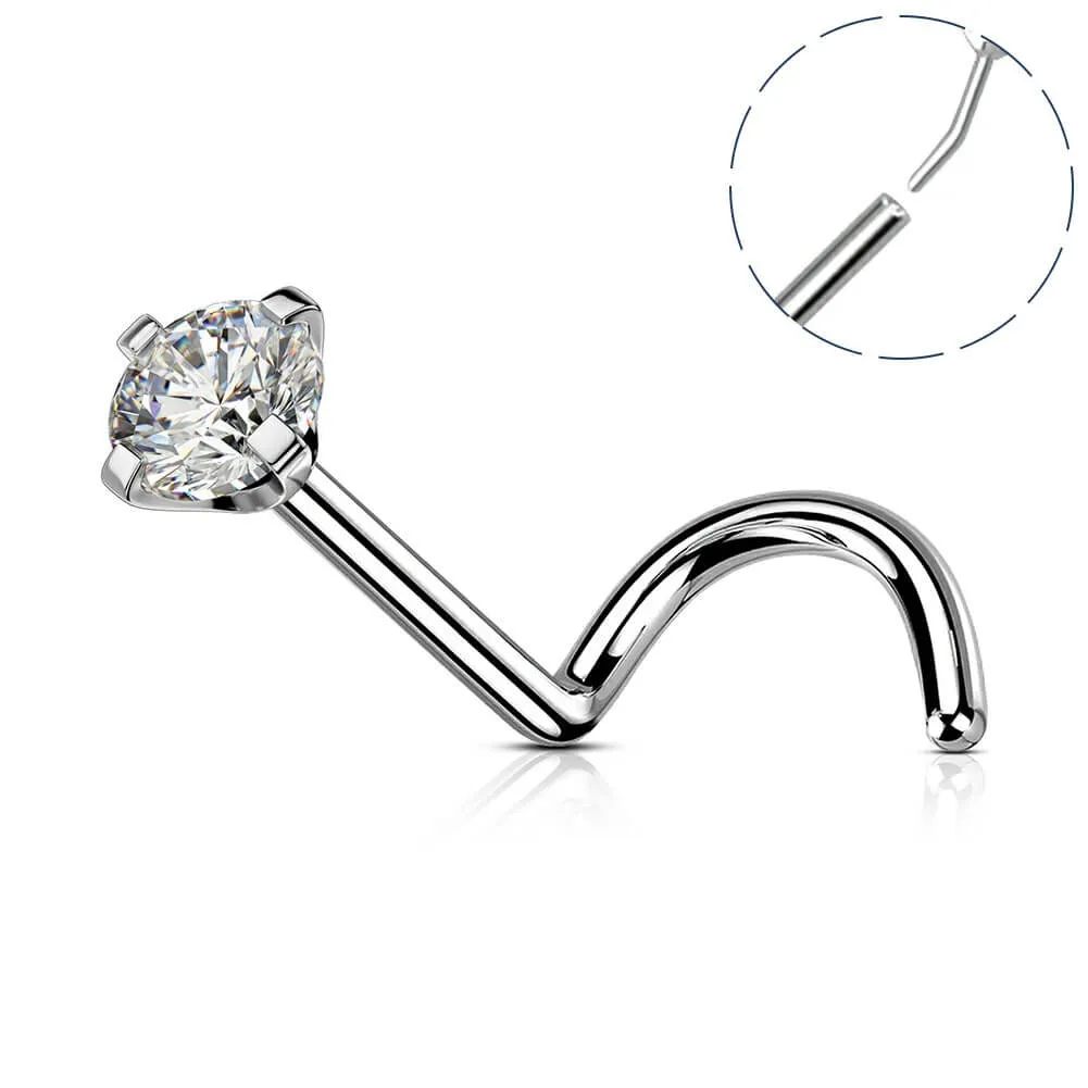20G Titanium CZ Screw Nose Stud Threadless Push Pin Nostril Ring