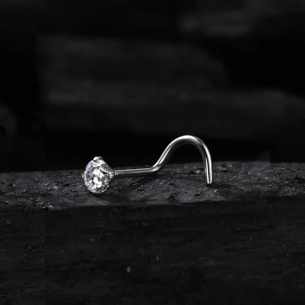 20G Titanium CZ Screw Nose Stud Threadless Push Pin Nostril Ring