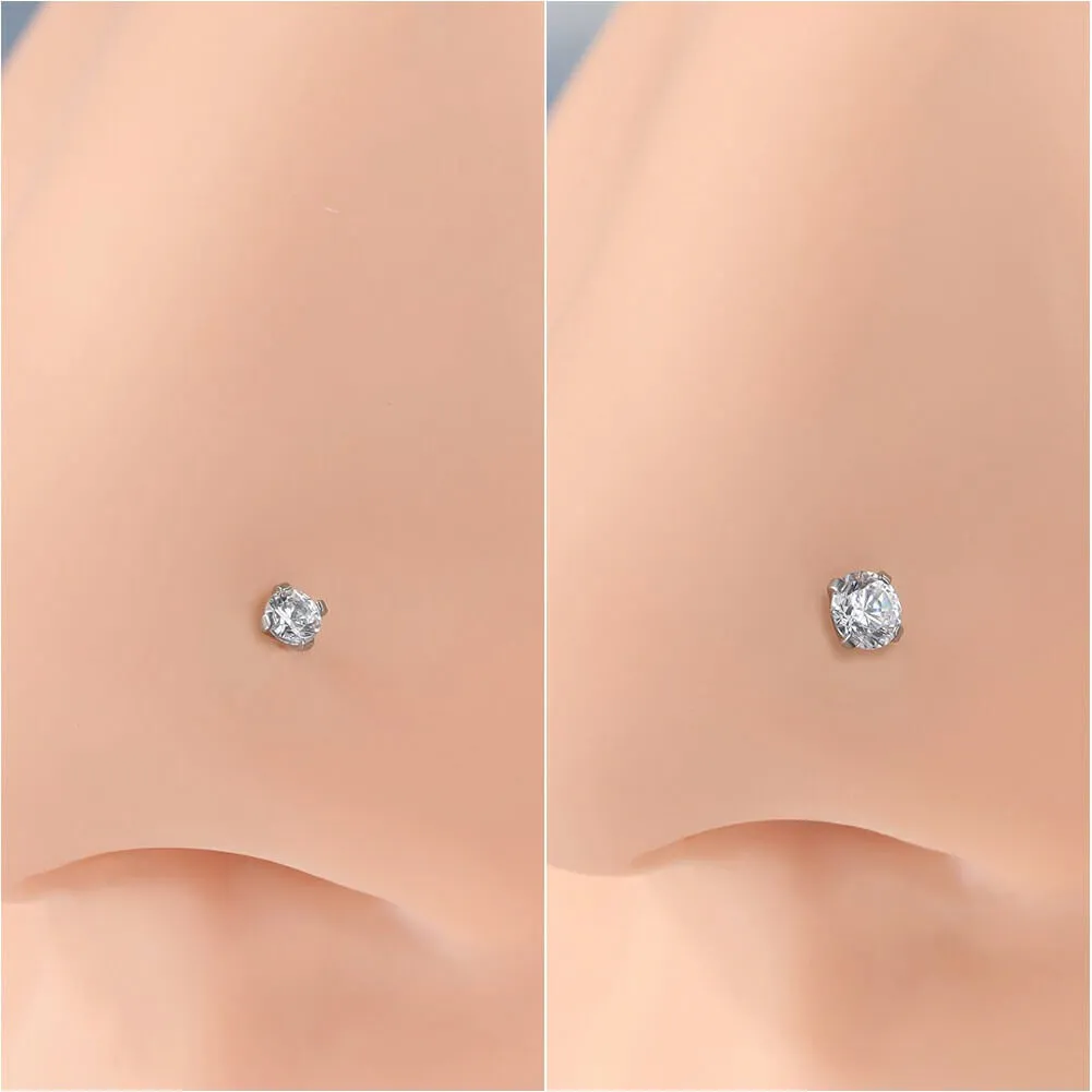 20G Titanium CZ Screw Nose Stud Threadless Push Pin Nostril Ring