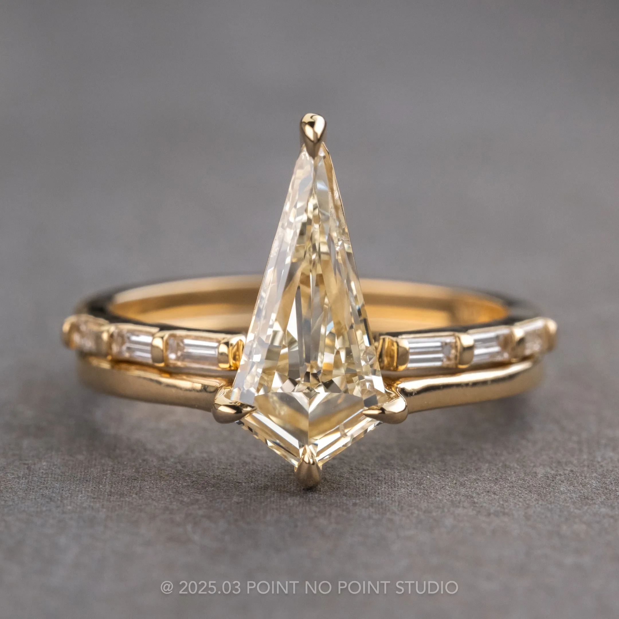 3 Baguette Diamond Wedding Cuff, Harper Setting, 14K Yellow Gold