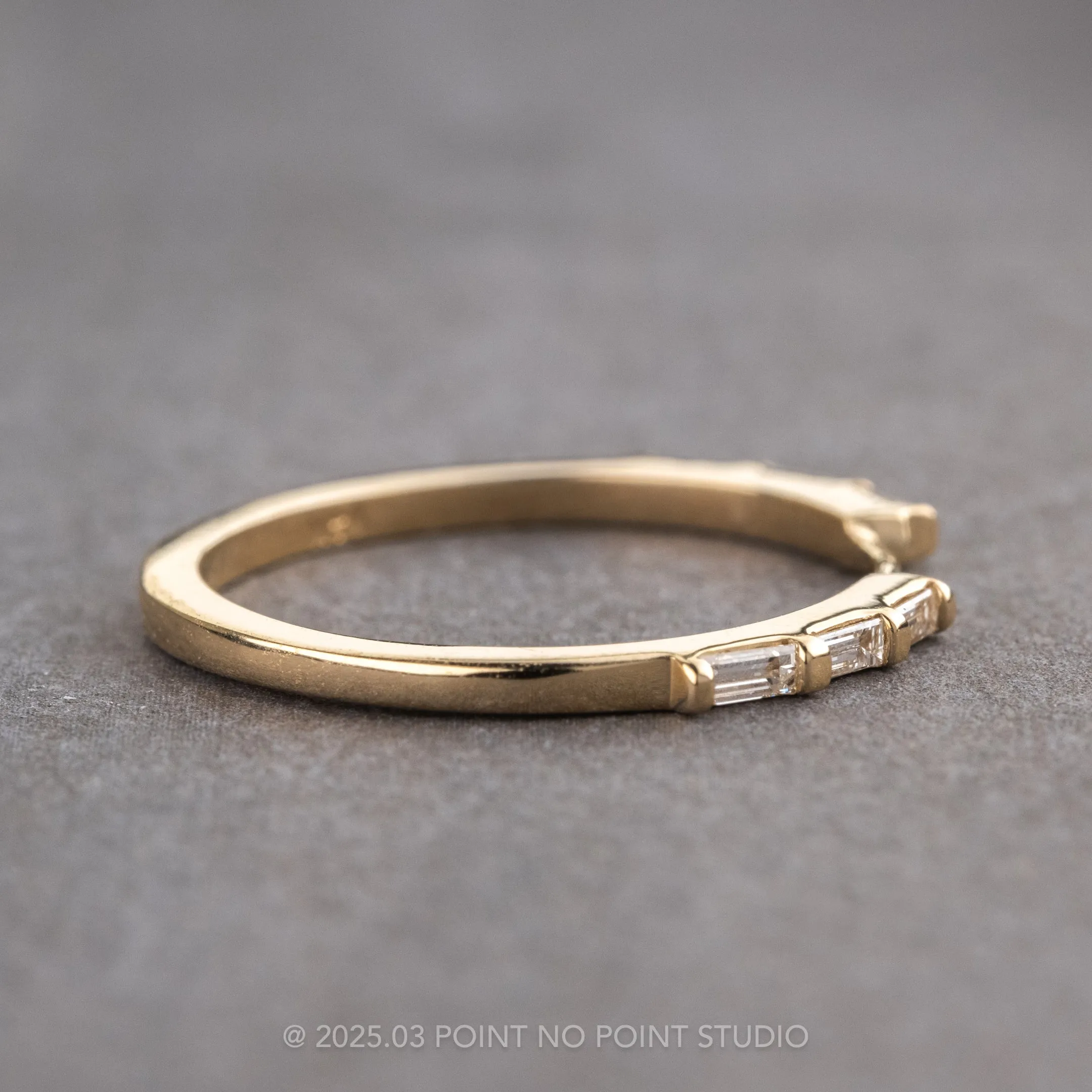 3 Baguette Diamond Wedding Cuff, Harper Setting, 14K Yellow Gold