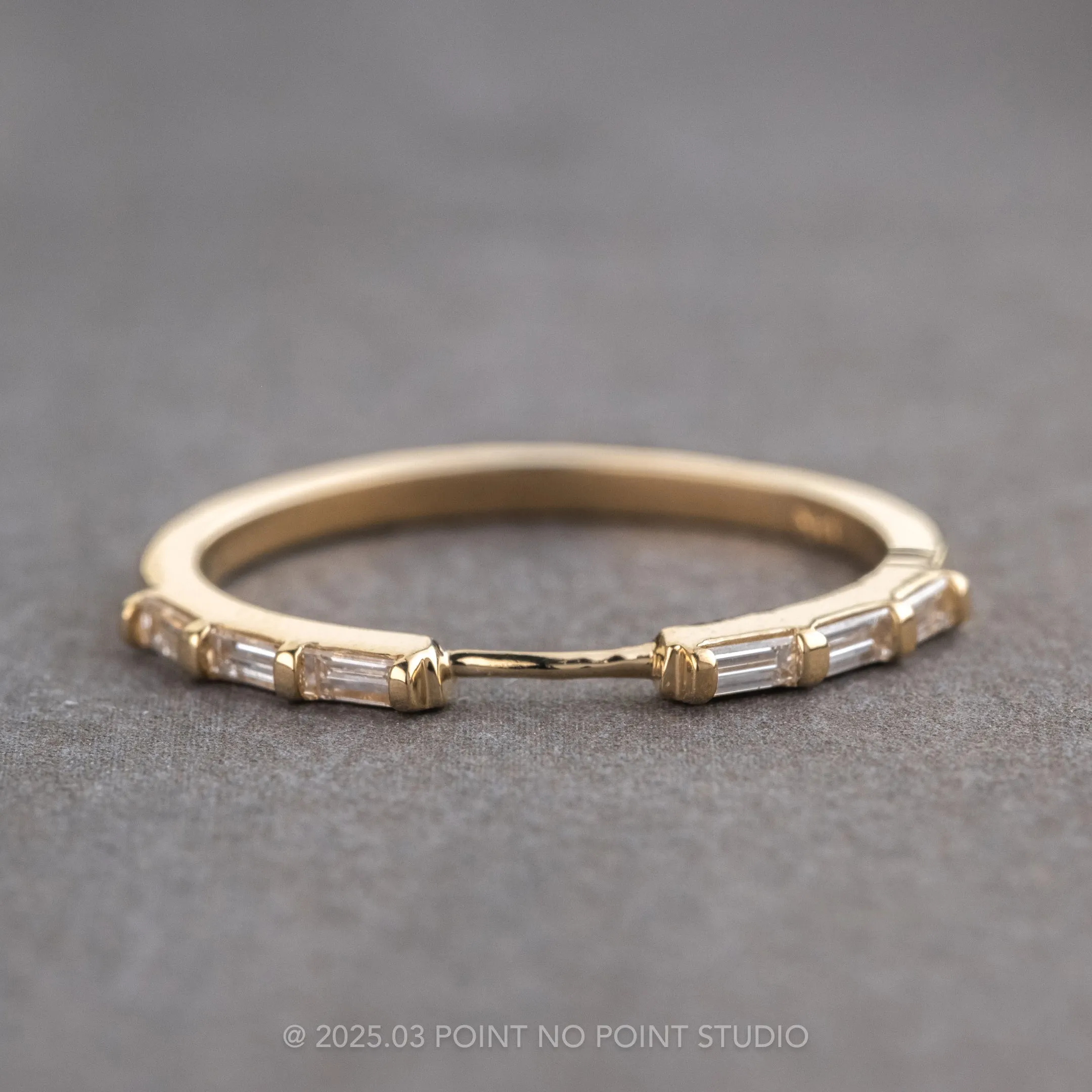 3 Baguette Diamond Wedding Cuff, Harper Setting, 14K Yellow Gold