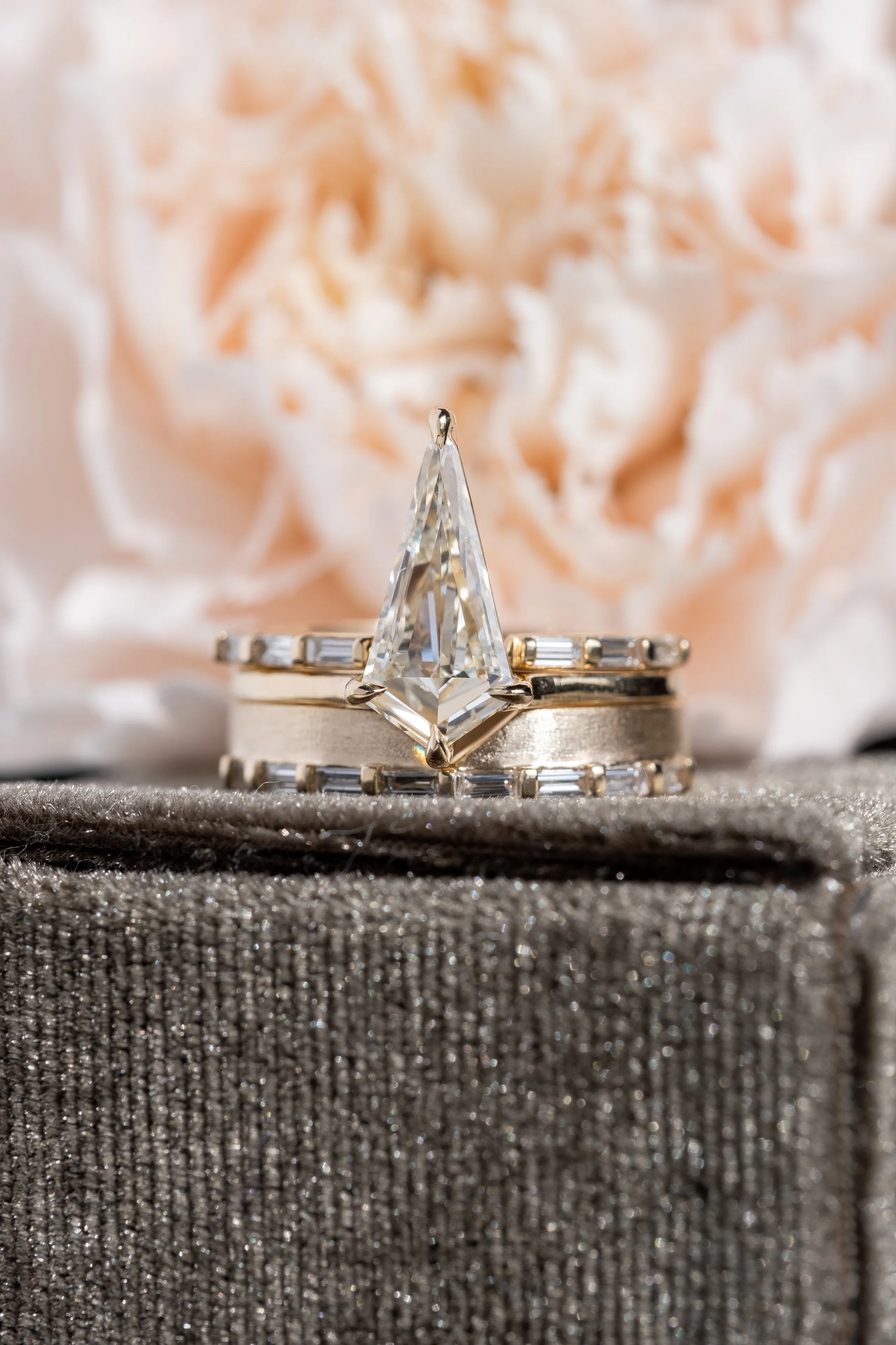 3 Baguette Diamond Wedding Cuff, Harper Setting, 14K Yellow Gold