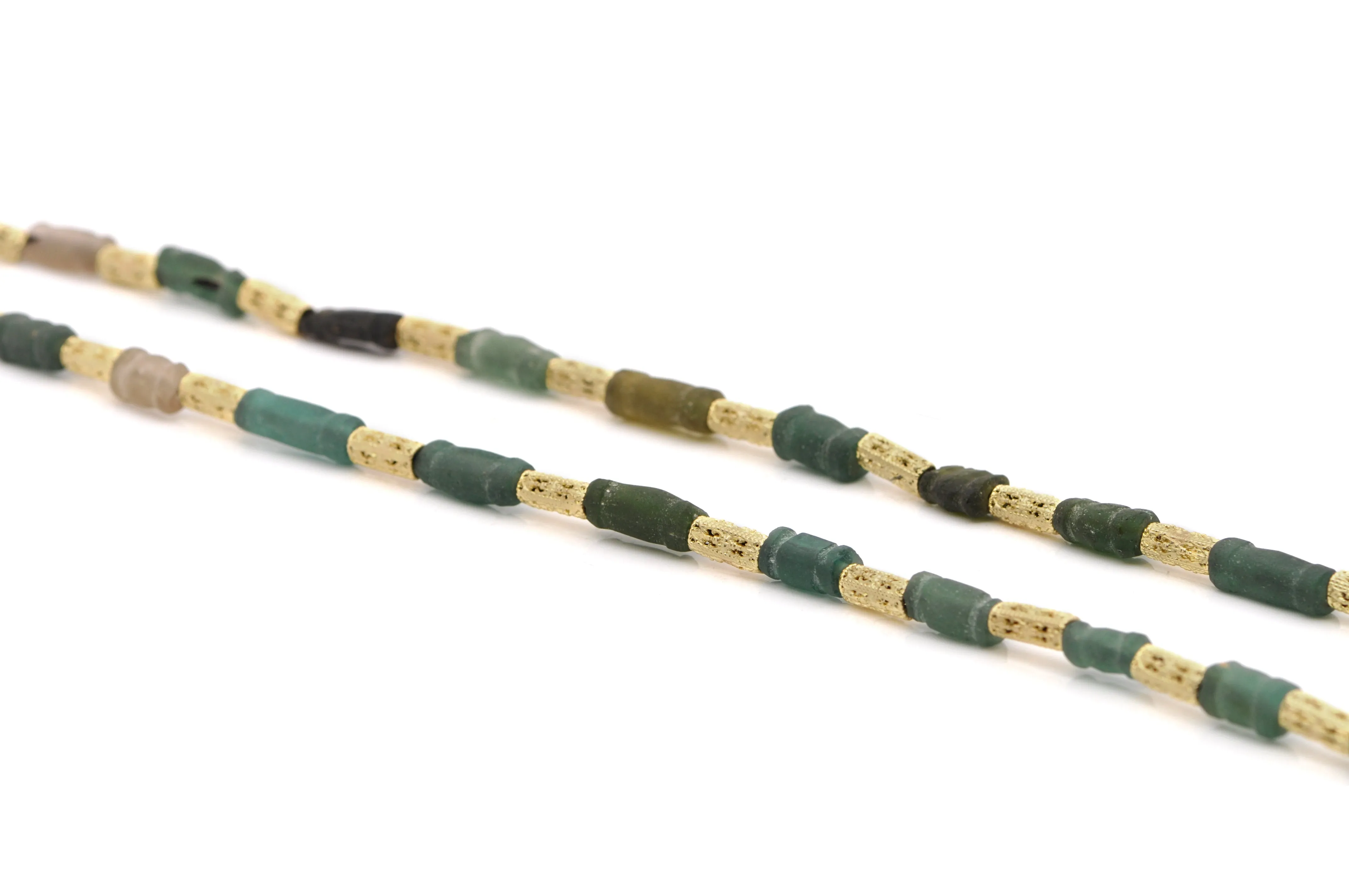 32"  BEADED NECKLACE WITH TURQUOISE CERAMIC AFGHANI AND CARVED