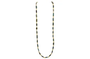 32"  BEADED NECKLACE WITH TURQUOISE CERAMIC AFGHANI AND CARVED