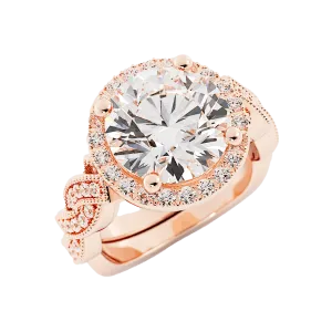 3.3 Carat Round Diamond Twist Halo Engagement Ring 14k Rose Gold
