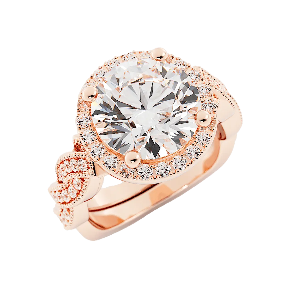 3.3 Carat Round Diamond Twist Halo Engagement Ring 14k Rose Gold