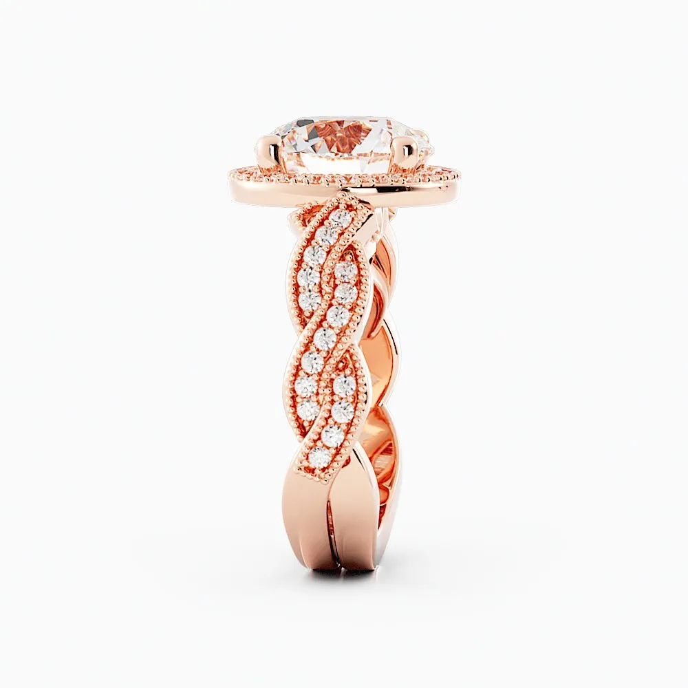 3.3 Carat Round Diamond Twist Halo Engagement Ring 14k Rose Gold