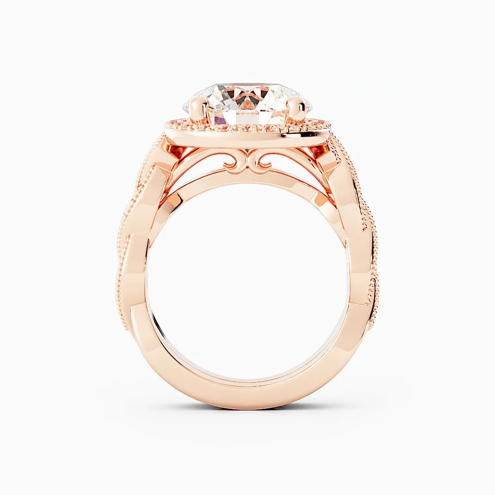 3.3 Carat Round Diamond Twist Halo Engagement Ring 14k Rose Gold