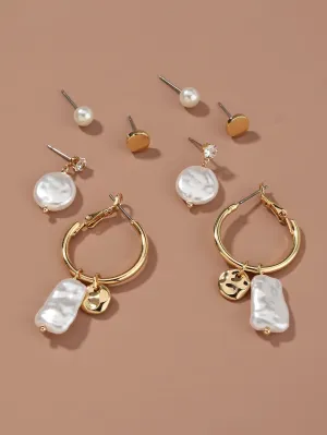4pairs Faux Pearl Drop Earrings  - Multicolor - FD ⚡