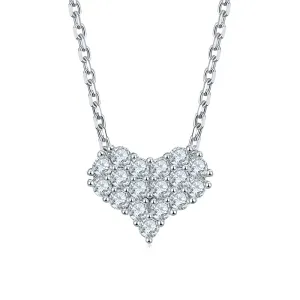 925 Sterling Silver 2.0mm Round Cut Moissanite Diamond Heart Necklace