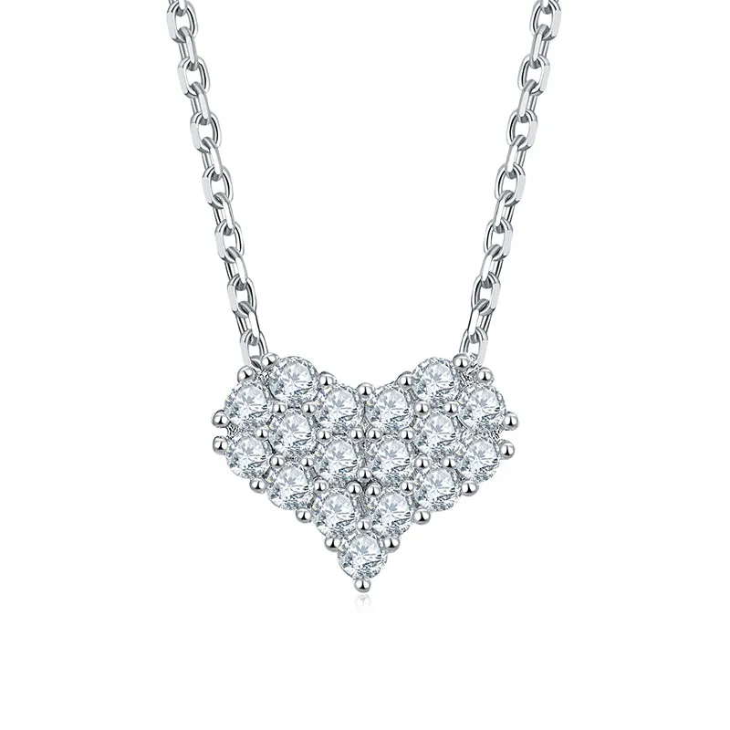 925 Sterling Silver 2.0mm Round Cut Moissanite Diamond Heart Necklace