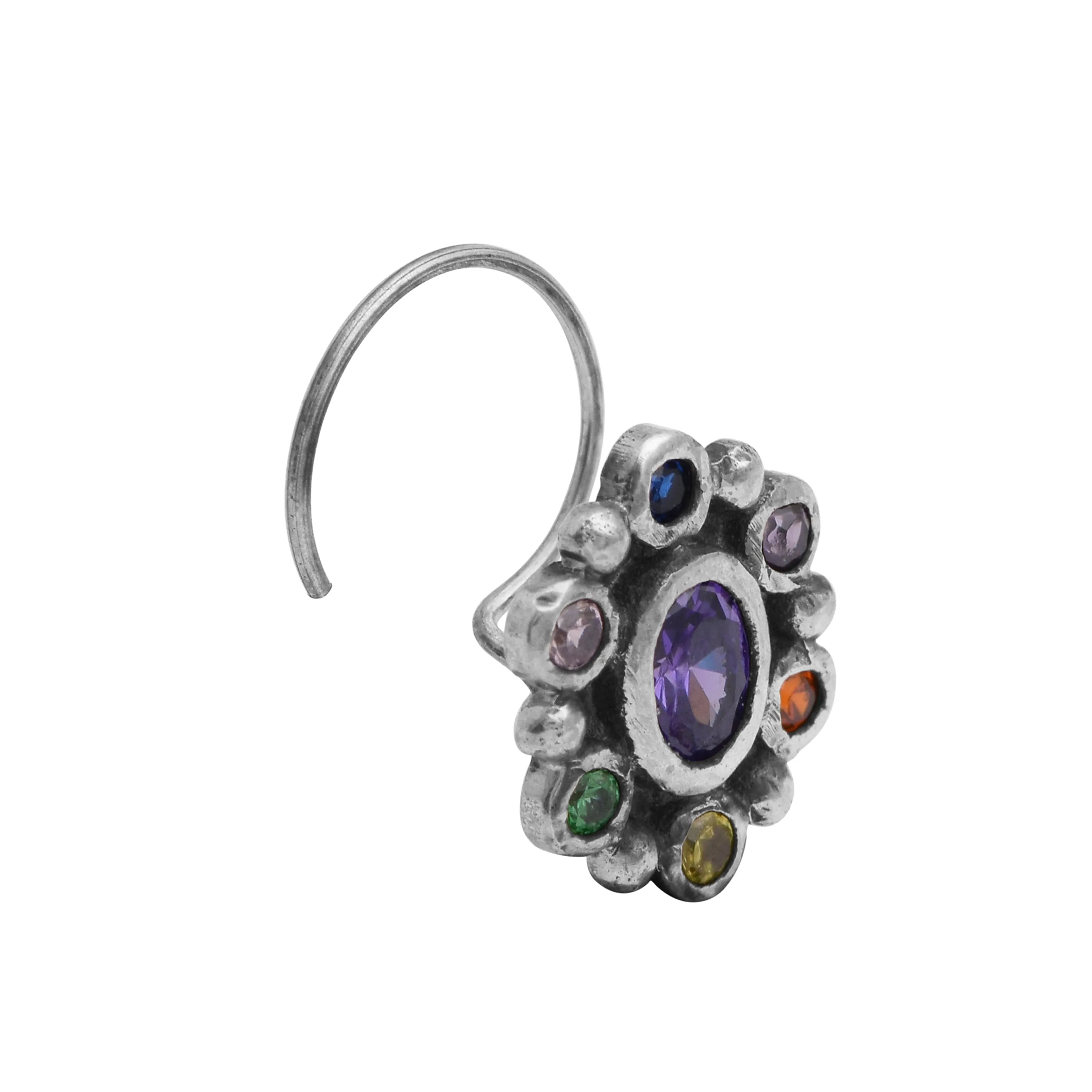 925 Sterling Silver Amethyst Nose Pin Oval Shaped Stone Nose Pin For Women