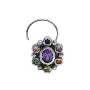 925 Sterling Silver Amethyst Nose Pin Oval Shaped Stone Nose Pin For Women