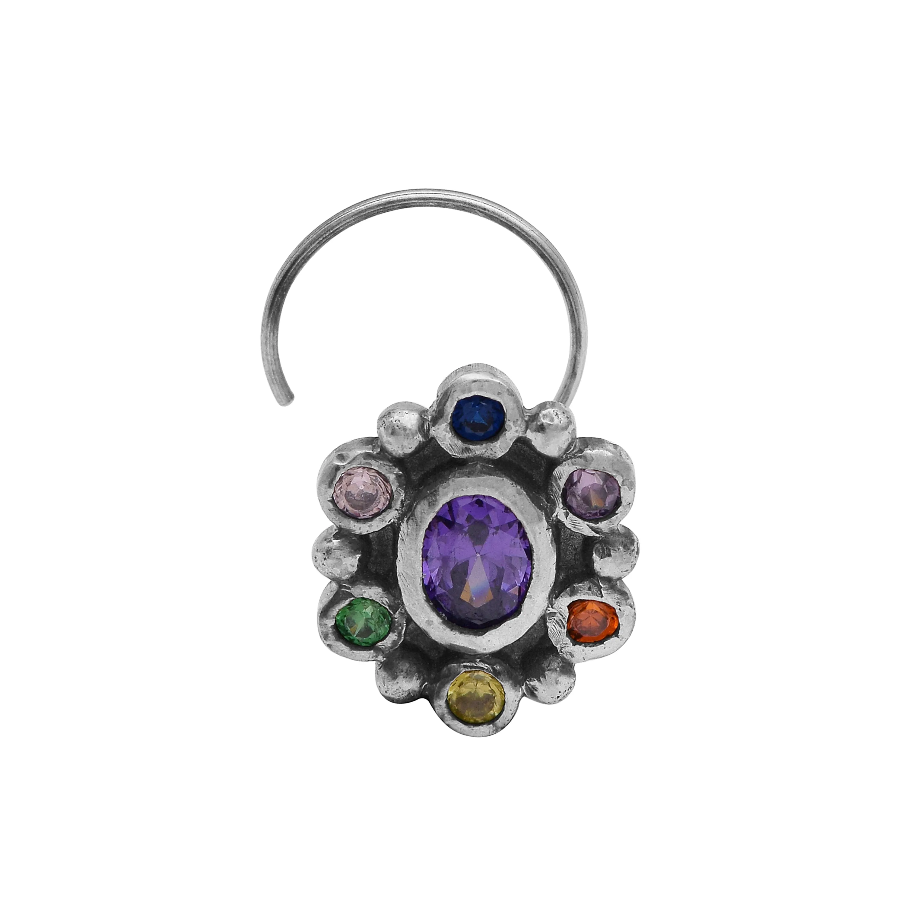 925 Sterling Silver Amethyst Nose Pin Oval Shaped Stone Nose Pin For Women
