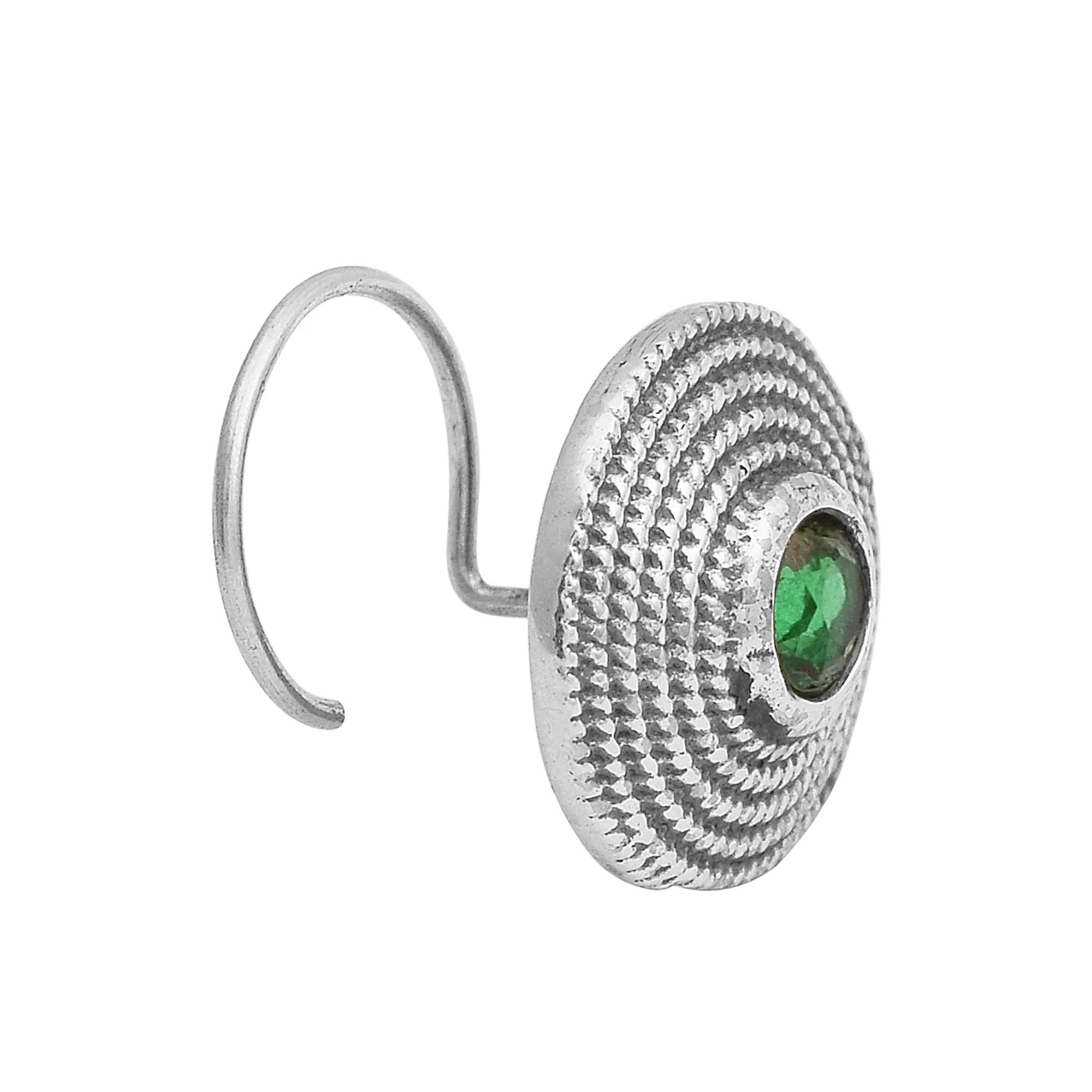 925 Sterling Silver Green Cz Nose Pin Vintage Black Oxidized Nose Pin Indian Traditional Nose Pin