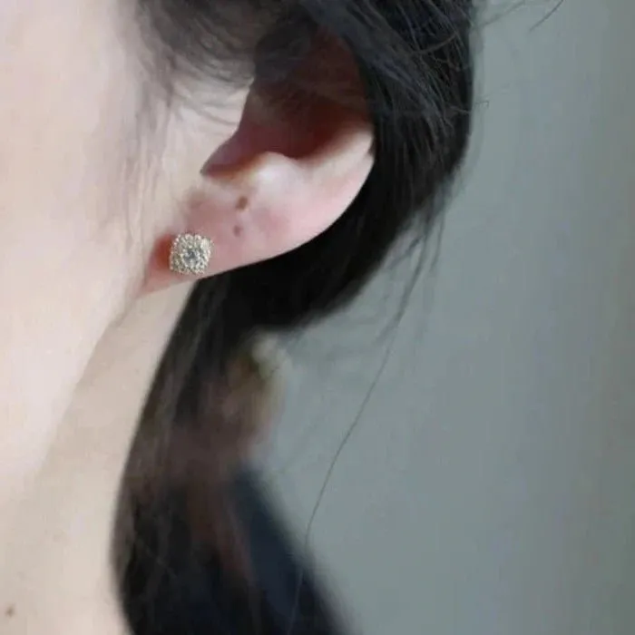 9k Yellow Gold Stud Earrings with Diamond Inlay