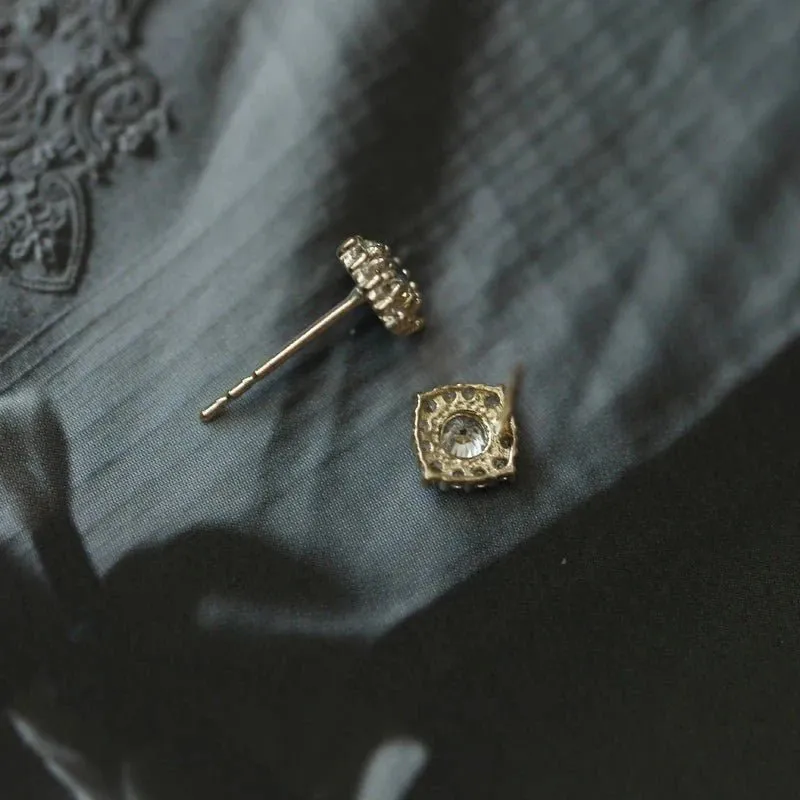 9k Yellow Gold Stud Earrings with Diamond Inlay